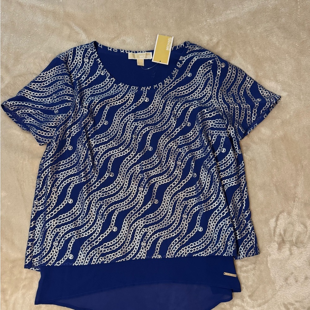 Michael Kors Royal Blue Chain Pattern Blouse